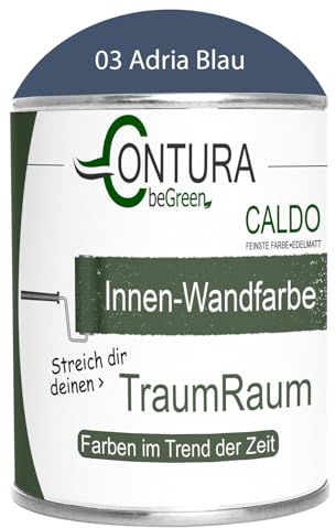Contura Caldo 1 Liter Wandfarbe 35 Farben Deckenfarbe Contura Hohe Profi Deckkraft Klasse 1 (03 Adria Blau)