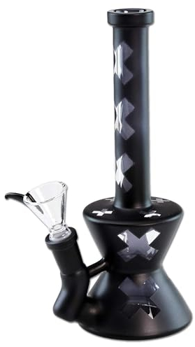 XXX Amsterdam Bong aus Borosilikatglas in Matt Schwarz mit Kreuzen - 21 cm
