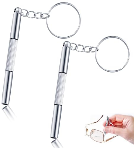 2 Stück Mini Brillen Schraubendreher Schlüsselanhänger, 3 in 1 Mini Schraubendreher Set, Tragbar Edelstahl Screwdriver Schlüsselbund für Sonnenbrillen Schmuck und Uhren Reparatur