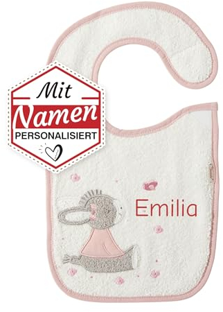 LALALO Sterntaler Lätzchen mit Namen bestickt, Junge, Baby Frottee Lätzchen/Halstuch/Spucktuch, Babylätzchen personalisiert, 100% Baumwolle, 26 x 38 cm, Junge Mädchen (Emmi Girl)