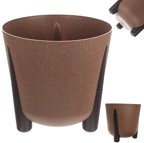 KADAX Cache-pot avec insert intérieur, pot de fleurs rond en plastique pour l'intérieur et l'extérieur (marron, 21 cm)