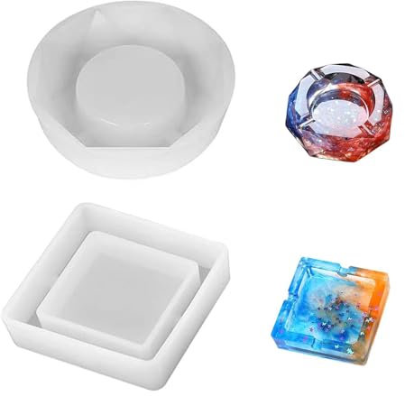 GANILITY Aschenbecher Harzformen 2 Stücke, Quadrat und Diamant Kieselgel, Gießform Resin, Resin Schmuck, DIY-Kristall Handwerk, Untersetzer,Kerzenhalter, Heimdekoration, Weiß
