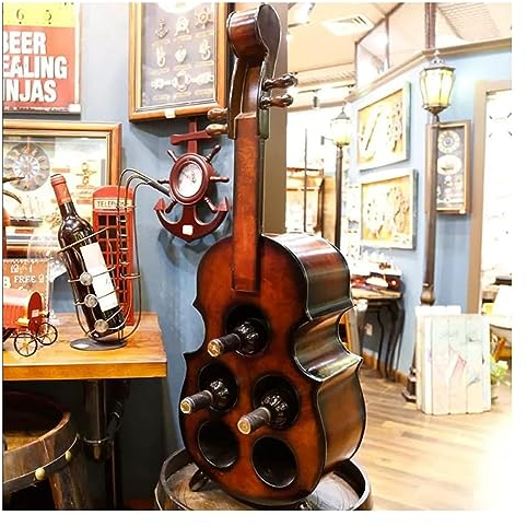 Generisch Dekoratives Cello-förmiges Weinregal aus Holz, freistehender Boden für Violine, Rotwein, Vitrinen, KTV-Bar, Weinkellerei, Bodendekoration (Farbe: Braun, Größe: 43 x 18 x 140 cm)