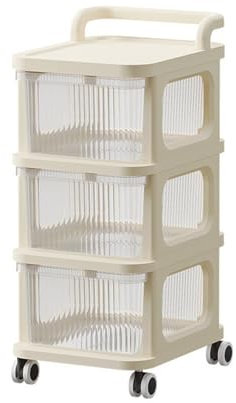 2/3/4/5-Layers Storage Rack on Wheels Storage Box Shelf Plastic Bedside Table on Wheels, White Cupboard Clothes/Shoes/Toys/Snack Organizer Cart for Living Room/Bedroom/Hallway/Office (3 Drawers)
