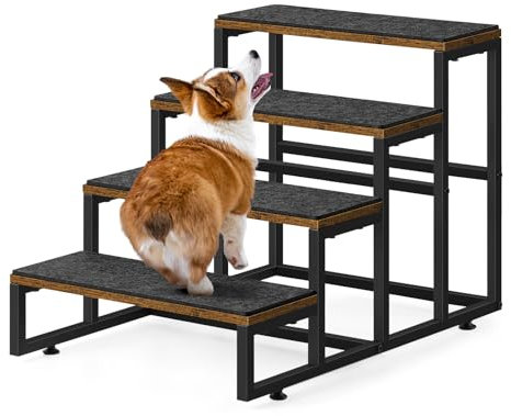smusei Escalera para perros y gatos, 4 niveles, para mascotas, marco de madera estable, con base antideslizante, escalera para mascotas para sofá, cama, balcón, 60 x 40 x 43 cm, marrón