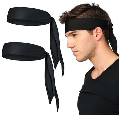 TNSLAND 2 pezzi fasce per uomo donna, fascia per capelli uomo, fascia per sudore fronte, fascia per capelli sport, fascia tergisudore sport, bandana nera per corsa tennis fitness antitraspirante