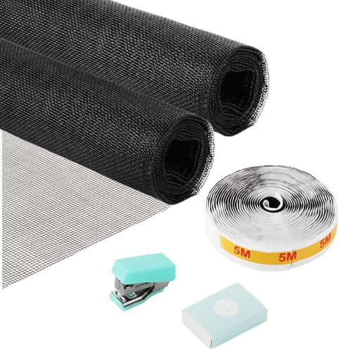 VIDETOL 2 zanzariere per finestre, 120 x 250 cm, al metro, zanzariera per finestre, a prova di gatti, con velcro, protezione dagli insetti, senza forature, per porta del balcone, lucernario, soggiorno