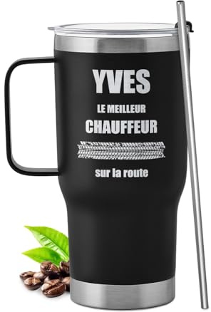 Maverton Mug Isotherme Personnalisé Noir 600 ml en Inox | Avec Paille Brosse de Nettoyage et Boîte, Chaud 6h/Froid 10h, Cadeau Anniversaire Homme Femme Couple, Mariage, Noel
