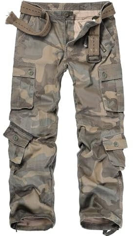 VATINNT Men's Cargo Trousers Combat Camo Trousers | 8-Pocket Tactical Work Pants for Hiking, Travel, Fishing, Camping and Casual Wear No Belt