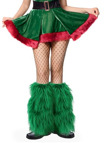 XEPST Damen Kunstpelz Beinwärmer Plüsch Beinwärmer, Mädchen Furry Fuzzy Beinwärmer Winter Stulpen Damen für Winterwärmer Karneval Halloween Fasching Mottoparty Verkleidung, Grün