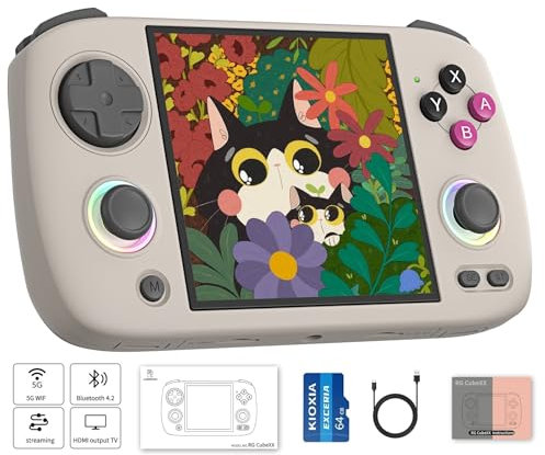 RG CubeXX Retro Handheld Game Console, 3.95 pulgadas IPS Screen 16 millones de colores RGB Joystick Lighting 64G SD Card Linux System (RG CubeXX-Gray)