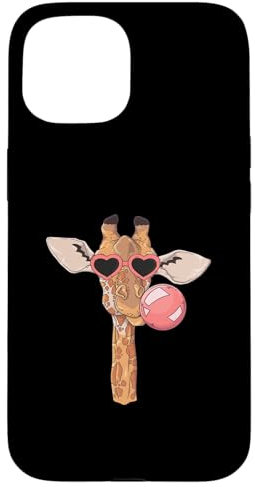Hülle für iPhone 15 Niedliche Giraffe mit Brille und rosa Kaugummi, Afrika