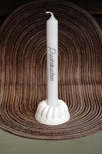 Kerzenhalter für Stabkerzen aus keramischem Gießmaterial, handgemacht, inklusive Stabkerze mit Syle-Tag Pustekuchen, Deko-Artikel