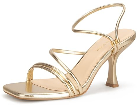 Viciously Vixen Women's Strappy Kitten Heels Square Open Toe Sandals Party Wedding Ankle Strap Shoes, Gold, 7.5