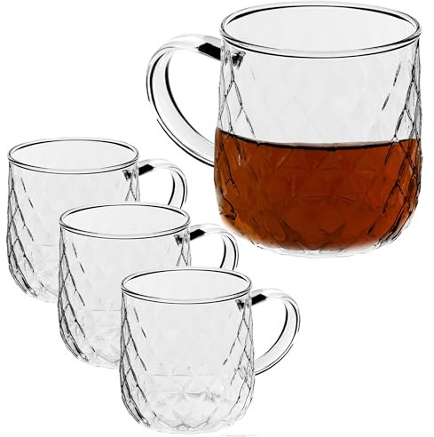KADAX Teegläser 350 ml, 4 Stück, Gläser mit Griff, spülmaschinenfest, Trinkgläser für Kaffee, Tee, Wasser, Saft, Drink, Garten, Saftgläser, Wassergläser, Gläserset, Glastassen