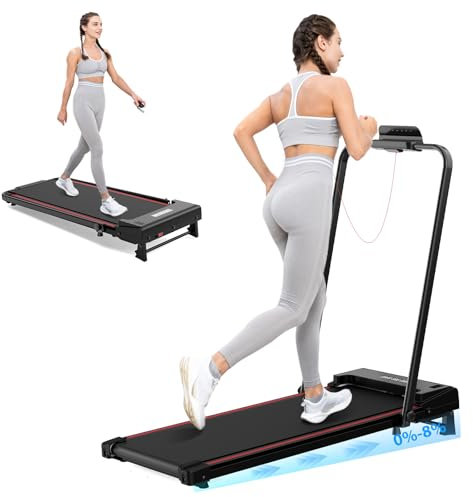 GEARSTONE Laufband für Zuhause, Klappbares Laufband, bis12KM/H mit Handläufen und Fernbedienung,LCD-Anzeige, 1400W Walking Pad im Büro, Keine Installation, große Lauffläche (Redblack)