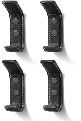 SORWDUERM 4 Pack Black Leather Coat Hooks Wall for Hanging Rectangle Coat Hooks for Hanging Robe Towels Bags Hats Scarf Keys Clothes Suitable for Bedroom, Entryway and Closet