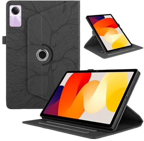 TEDTIKJT Funda Compatible con Xiaomi Redmi Pad 2 11 2025 (WiFi) Funda PU Cuero Protectora 360 Giratoria Soporte para Tablets Xiaomi Redmi Pad 2 Carcasa, Negro Árboles