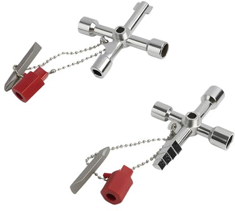 Knocery Clé Triangle Multifonction 4 Voies, 2 Pièces Clé Universelle, Triangle Poubelle, pour Armoires Electriques, Compteur Électrique, Radiateur, Ascenseurs