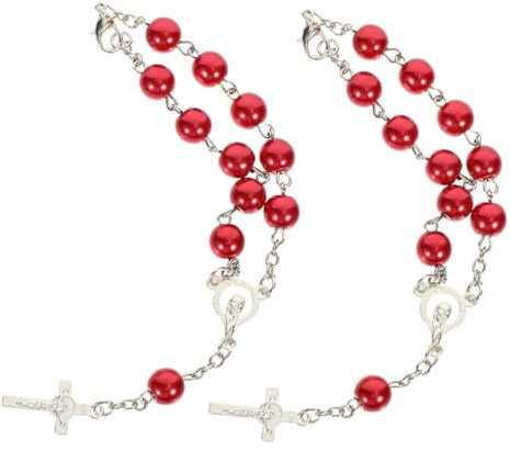 MAGICLULU Spiegeldekoration Rückansicht katholisch Zubehör für Autospiegel kreuzen Rückseite auto zubehör auto schutzengel Rückspiegel Auto Rosenkranz Rosenkranzkette Zinklegierung rot