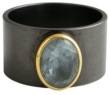 Aquamarin vergoldeter und oxidierter Sterling silber ring US Size 7.5 / Diameter 17.7 - Natürlicher Edelstein - Geburtstagsgeschenk - Handgefertigte Geschenkideen für Frauen