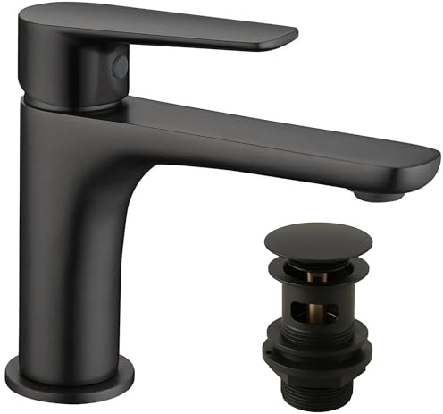Go Bathrooms Remus Black Bathroom Basin Mono Tap Single Lever Swivel Handle Basin Mixer Sink Tap Inc Click Clack Waste