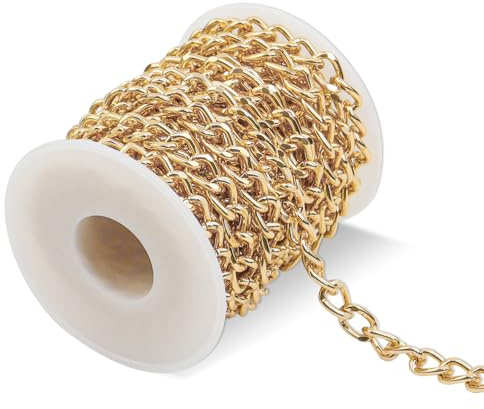 TOKSEO 5M Aluminium Panzerketten mit Spule, Gliederkette Gold, Kette Meterware, Verblasst Nicht Leicht, 6.5 x 10 MM, Geeignet für DIY Halsketten, Armbänder und Schmuckherstellung