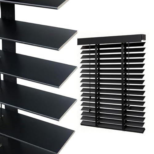5 cm Wood Venetian Blind 135 70 60 35 100 120 145 85 175 Wide, Blackout Privacy Custom Size Horizontal Window Blinds for Living Room, Bedroom, Interior Door Windows, Cordless(Black)