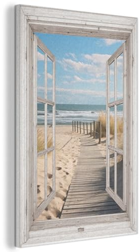 MuchoWow© Filzbilder Wall Art Decoration Bilder für die Wand Schlafzimmer | 60x90 cm - Deko Filz Painting Wanddekoration Wohnzimmer Fenster - Meer - Küste - Natur - Fensterblick - Wattenmeer