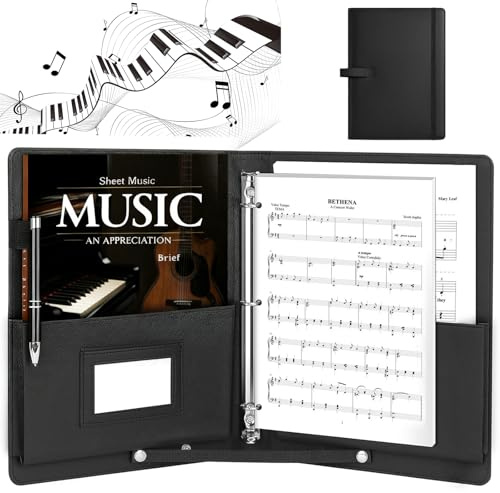 Chornotenmappe, Luxus Notenmappe für Notenblätter Chormappe für Musiknoten A4 Klavier Ringbuch, PU Kunstleder mit Handgurt Musikordner Innentasche Stifthalter Bindemittel, für Instrumentalist Musiker