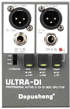 Depusheng Ultra-DI Di2 Professional Active 2-Channel DI-Box/Splitter w/Input Attenuator to Connect Guitar & Bass,Connector to Balanced & Unbalanced，Support 48V power supply