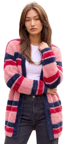 Roman Women Fluffy Cardigan Ladies Winter Cardi Longline Edge to Edge Ombre Coatigan Casual Sparkly Glittery Jacket Knitwear Knitted Autumn Fleecy Cosy Soft Coats - Pink Navy - Size 16