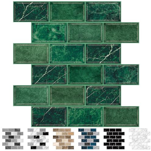 URCOLOR 10 Sheets Peel and Stick Wall Tiles Stickers, Self Adhesive Wall Tiles for Kitchen Bathroom, 30.5x30.5cm Splashback Green