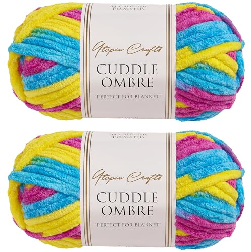Utopia Crafts Cuddle Ombre Super Chunky Chenille, weiches Garn zum Stricken und Häkeln, 2 x 100 g (Neon Carnaval, 2 x 100 g)