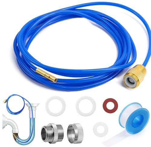 BIZOI Limpiador de Tuberías de Alta Presión, 3m Dispositivo de Limpieza de Tuberías de Agua de Alta Presión con Boquilla de Latón y Juntas para Tubos M22 M24 y Tubos de 1/2 Pulgadas