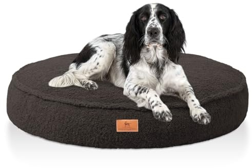 Knuffelwuff orthopädisches Hundebett Tivano rund 120cm, Braun | Teddyfell-Bezug waschbar 30 °C | Memory-Foam-Flocken | gelenkschonend & formstabil | runde Liegefläche | für kleine bis große Hunde