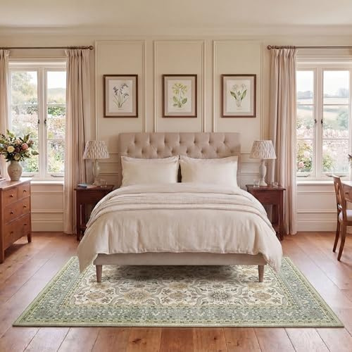 Laura Ashley Elfenbeinfarbener Lambrook-Teppich mit Blumenmuster, maschinenwaschbar und rutschfest, 1,5 x 2,1 m