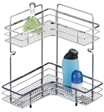 axentia Stand-Eckregal Cassandra in Silber verchromt, Standregal inklusive Befestigungsmaterial, Badregal mit zwei großen Ablageflächen, Maße: ca. 30 x 30 x 35,5 cm