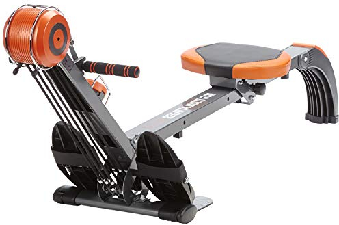 Skandika Rudergerät Poseidon | 2 in 1 Multi Gym, klappbar, Polyfiber Zugsystem mit 3 Widerstandslevel, Inkl.3 Trainingsgriffe, bis 110 kg, LCD-Display, Fitnessgerät |Rudermaschine für Zuhause (orange)