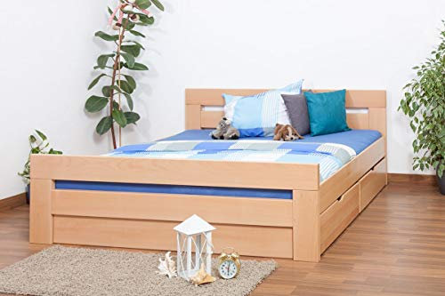Jugendbett Easy Premium Line K6 inkl. 2 Schubladen und 1 Abdeckblende 180 x 200 cm Buche Vollholz massiv Natur