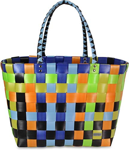 normani® Einkaufstasche Shopper geflochten aus Kunststoff - robuster Strandkorb Vintage Style 38cm x 25cm x 28cm Farbe Classic/Millennium