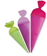 ROTH Schultüten 3er Set Anhängetütchen Uni - Mädchen 15/12,5/10cm rund Kreppverschluss mit Band