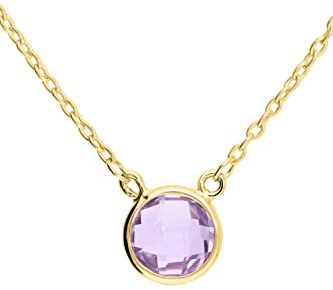 My Gold Damen Halskette Mit Festem Anhänger Echtes Gelbgold 333 Gold (8 Karat) Edelstein Amethyst Rund 45cm Kette Emmanuelle L-07947-G301-AME