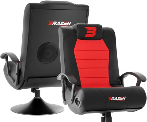 BraZen Stag Kids Gaming Chair for Kids Two Audio Speakers Subwoofer Bluetooth Compatible Boys Girls Small Gaming Chair Foldable Junior Child Speaker Video Games Chairs No Wheels - Red