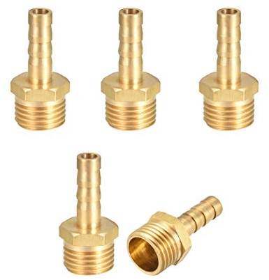 sourcing map 5 Stück Schlauchtülle Messing Schlauchanschluss Schlauchverbinder Stecker Adapter Schlauchadapter 6mm Widerhaken x G1/4 Außenrohr