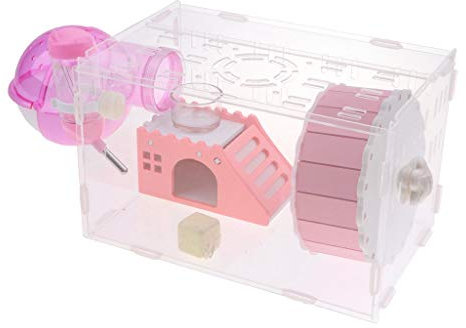 Tubayia Kleintierkäfig Hamsterkäfig Hamsterhaus Hamster Käfig Haus mit Futternapf, Wasserflasche und Laufrad (Rosa)