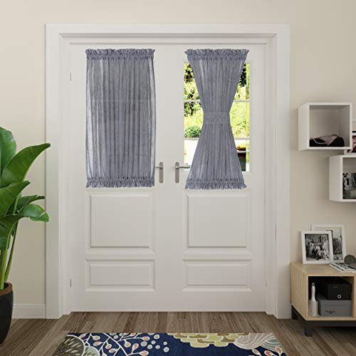 Aquazolax Französische Türvorhänge, halbtransparent, durchscheinend, Haustürverkleidungen, gewebt, strukturiert, Fenster, Gardinenstangentasche mit Bonus-Raffhalter für Bürotür, B 132xL 102 cm, Grau