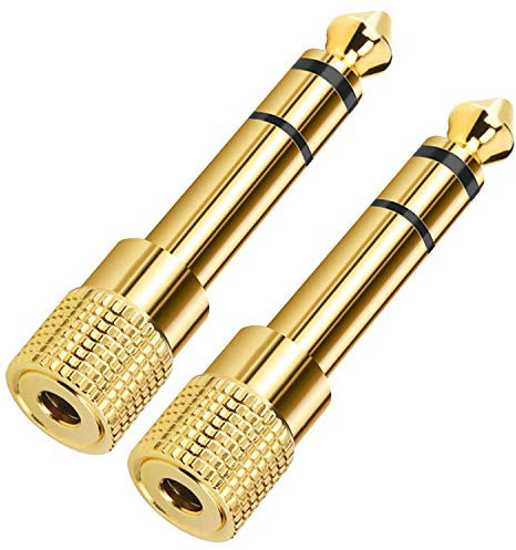 Sulens Headphones Adapter for Piano Keyboard, 2-Pack 3.5mm 1/8'' Female to 6.35mm 1/4'' Male Jack Plug Stereo Adapter Gold Plated for Electronic Piano, Guitar, Drum
