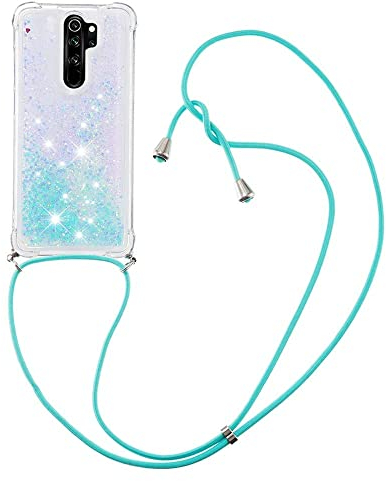 MRSTER Xiaomi Redmi Note 8 Pro Hülle mit Band, Silikon TPU Glitzer Handyhülle mit Umhängen Tasche für Xiaomi Redmi Note 8 Pro. LP Star Blau