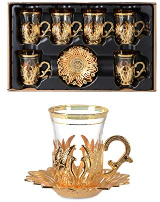 ihvan online Ensemble de verres à thé et soucoupes pour 6 personnes, service à thé turc de luxe, ensemble de 12 verres à thé fantaisie, parfait cadeau de pendaison de crémaillère, cadeau de mariage,